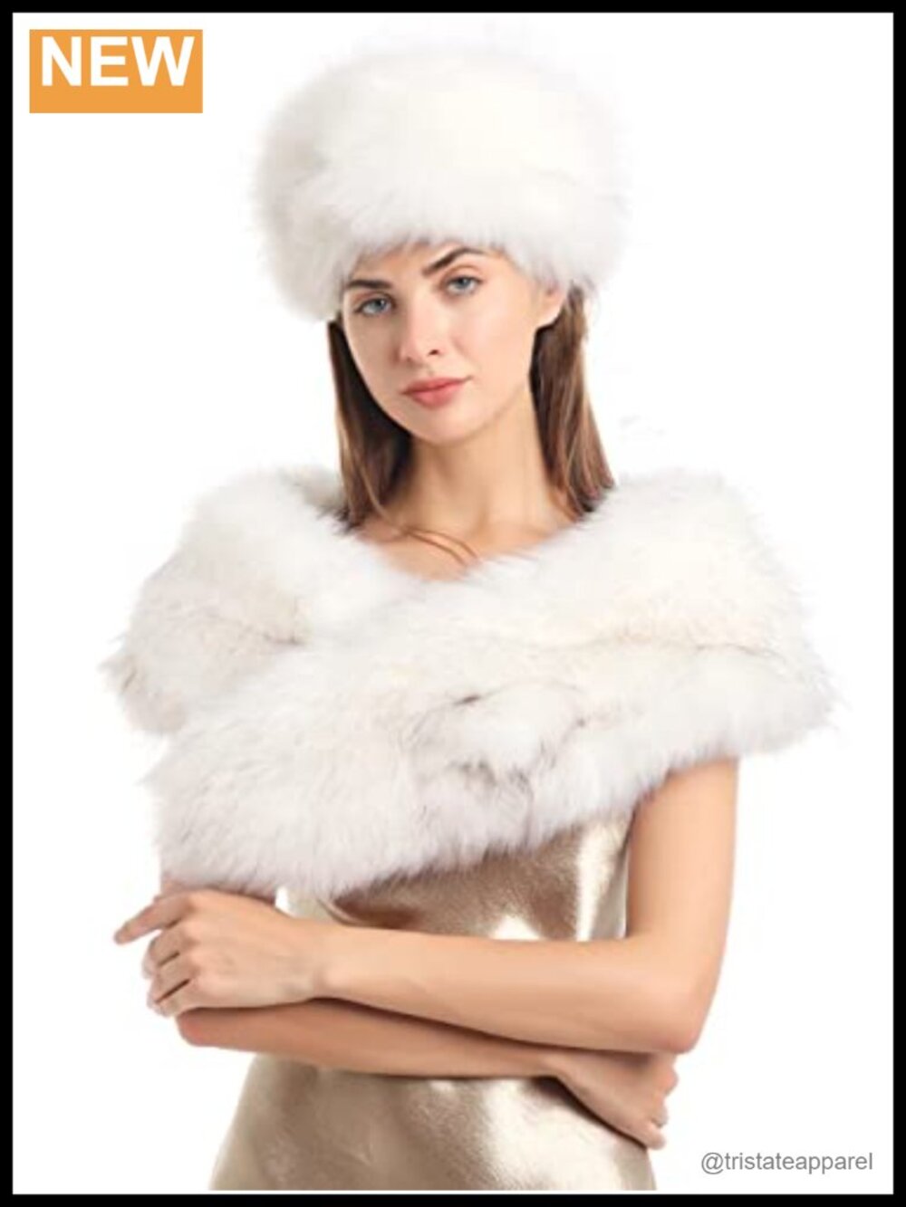 Faux Fur Collar Scarf & Headband Set Warm 2pc Winter Accessory